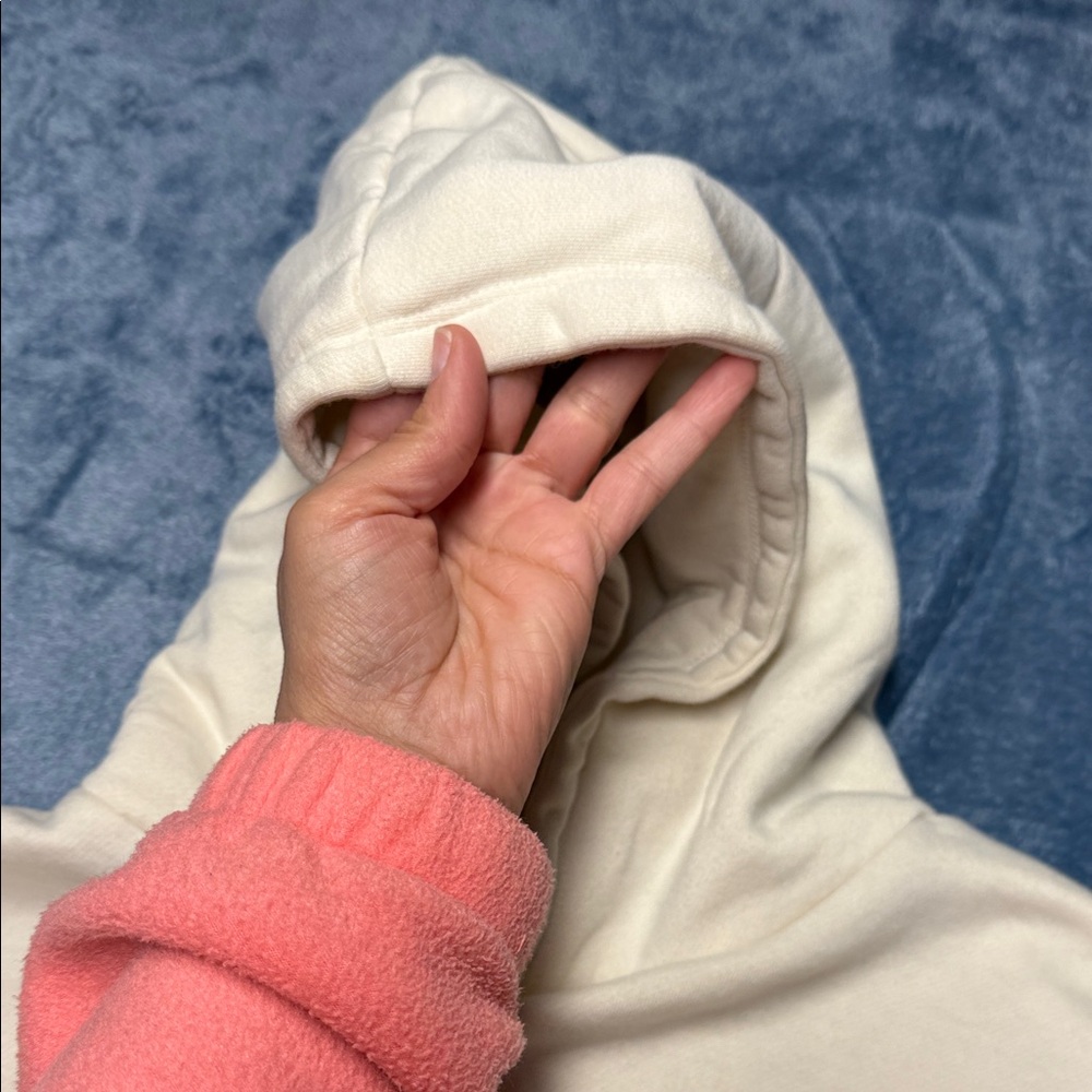 Women's Cream Hooded Pullover Sweater - Cozy Everyday Layer crop - Picture 3 of 4